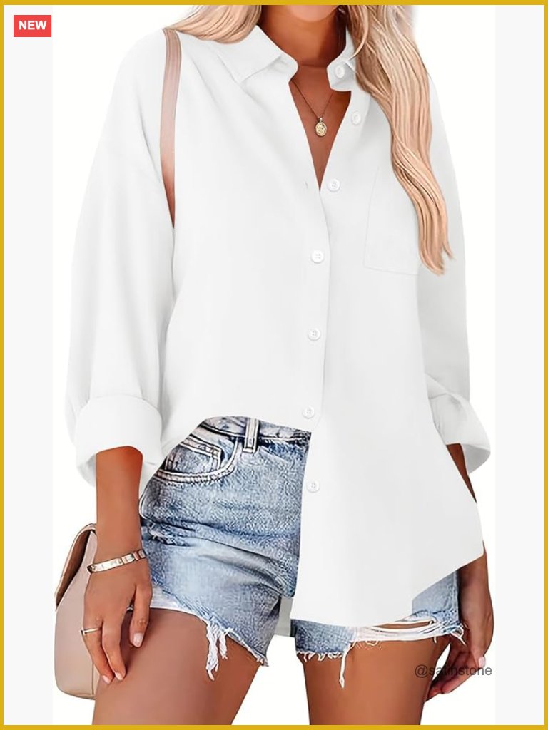Oversized Long Sleeve Button Down Blouse Casual Work Top